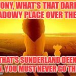 simba and dad | TONY, WHAT'S THAT DARK, SHADOWY PLACE OVER THERE? THAT'S SUNDERLAND DEEK, MIN. YOU MUST NEVER GO THERE. | image tagged in simba and dad | made w/ Imgflip meme maker