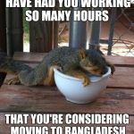 I'll be fine boss | WHEN YOUR EMPLOYERS HAVE HAD YOU WORKING SO MANY HOURS; THAT YOU'RE CONSIDERING MOVING TO BANGLADESH TO WORK FOR PRIMARK | image tagged in exhausted squirrel | made w/ Imgflip meme maker