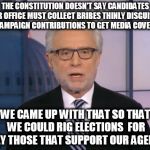 Wolf Blitzer | THE CONSTITUTION DOESN'T SAY CANDIDATES FOR OFFICE MUST COLLECT BRIBES THINLY DISGUISED AS CAMPAIGN CONTRIBUTIONS TO GET MEDIA COVERAGE; WE CAME UP WITH THAT SO THAT WE COULD RIG ELECTIONS  FOR ONLY THOSE THAT SUPPORT OUR AGENDA | image tagged in wolf blitzer | made w/ Imgflip meme maker
