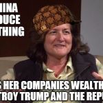 Marciano | USES CHINA TO PRODUCE HER CLOTHING; SPENDS HER COMPANIES WEALTH TO TRY AND DESTROY TRUMP AND THE REPUBLICANS | image tagged in marciano,scumbag | made w/ Imgflip meme maker