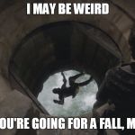 moondoor | I MAY BE WEIRD; BUT YOU'RE GOING FOR A FALL, MISTER | image tagged in moondoor | made w/ Imgflip meme maker