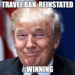 donald trump | TRAVEL BAN 
REINSTATED; #WINNING | image tagged in donald trump | made w/ Imgflip meme maker