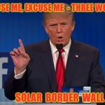 Were Gonna Build a Wall | EXCUSE ME, EXCUSE ME  - THREE WORDS; SOLAR  BORDER  WALL | image tagged in trump,memes,cats,walls,dogs,balls | made w/ Imgflip meme maker