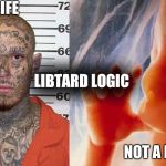 Liberal Logic 3 | LIFE; LIBTARD LOGIC; NOT A LIFE | image tagged in liberal logic 3 | made w/ Imgflip meme maker