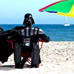 Darth Vader sunbathing on the beach