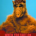 When I Fart You Farted on You | PHEW!! I SMELLED IT; WHEN YOU FART ON YOU AND I CONTINUE THE CONVERSATION | image tagged in alf,scumbag,fart jokes | made w/ Imgflip meme maker
