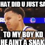 steph Curry funny | WHAT DID U JUST SAY; TO MY BOY KD HE AINT A SNAKE | image tagged in steph curry funny | made w/ Imgflip meme maker