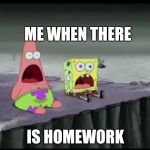 Surprised Patrick  | ME WHEN THERE; IS HOMEWORK | image tagged in surprised patrick | made w/ Imgflip meme maker
