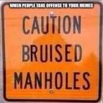 Butthurt Bruised Manholes | WHEN PEOPLE TAKE OFFENSE TO YOUR MEMES | image tagged in butthurt bruised manholes | made w/ Imgflip meme maker
