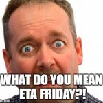 What do you mean? | WHAT DO YOU MEAN ETA FRIDAY?! | image tagged in what do you mean | made w/ Imgflip meme maker