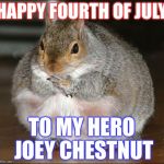 Chubby Squirrel | HAPPY FOURTH OF JULY; TO MY HERO JOEY CHESTNUT | image tagged in chubby squirrel,memes,funny,4th of july | made w/ Imgflip meme maker