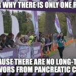 CodePurple | WONDER WHY THERE IS ONLY ONE RUNNER? BECAUSE THERE ARE NO LONG-TERM SURVIVORS FROM PANCREATIC CANCER. | image tagged in codepurple | made w/ Imgflip meme maker