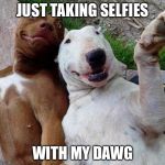 selfie dogs | JUST TAKING SELFIES; WITH MY DAWG | image tagged in selfie dogs | made w/ Imgflip meme maker
