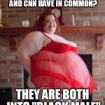 Obese Woman | WHAT DO CHUBBY WHITE GIRLS AND CNN HAVE IN COMMON? THEY ARE BOTH INTO "BLACK MALE" | image tagged in obese woman | made w/ Imgflip meme maker