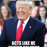 Trump laughing at liberals | WHEN THAT ONE KID; ACTS LIKE HE KNOWS POLITICS | image tagged in trump laughing at liberals | made w/ Imgflip meme maker