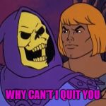 Broke back Masters of the Universe | WHY CAN'T I QUIT YOU | image tagged in he man and skeletor | made w/ Imgflip meme maker