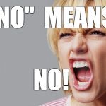 NO | "NO"  MEANS; NO! | image tagged in angry woman yelling,no | made w/ Imgflip meme maker