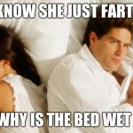 Wet Fart | I KNOW SHE JUST FARTED; BUT WHY IS THE BED WET NOW | image tagged in man thinking in the bed,fart,gross,meme | made w/ Imgflip meme maker