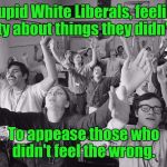 Found a use for the template. Thank you Dash Hopes.  | Stupid White Liberals, feeling guilty about things they didn't do. To appease those who didn't feel the wrong. | image tagged in funny meme,white liberals,sorry,wrong,dashhopes,custom template | made w/ Imgflip meme maker
