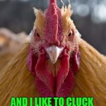 Kill Bill | MY NAME IS CHUCK; AND I LIKE TO CLUCK | image tagged in angry chicken | made w/ Imgflip meme maker