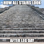Temple stairs | HOW ALL STAIRS LOOK; AFTER LEG DAY | image tagged in temple stairs | made w/ Imgflip meme maker