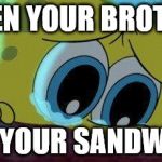 Spongebob | WHEN YOUR BROTHER; ATE YOUR SANDWICH | image tagged in spongebob | made w/ Imgflip meme maker