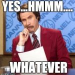 Anchorman thinking | YES...HMMM.... WHATEVER | image tagged in anchorman thinking | made w/ Imgflip meme maker