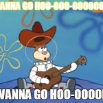 I wanna go home | I WANNA GO HOO-OOO-OOOOOOME; I WANNA GO HOO-OOOOME | image tagged in spongebob,sandy cheeks,sandy cheeks cowboy hat | made w/ Imgflip meme maker