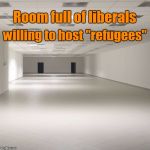 Empty Room | Room full of liberals; willing to host "refugees" | image tagged in empty room | made w/ Imgflip meme maker