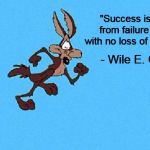 Wile E. Coyote | "Success is walking from failure to failure with no loss of enthusiasm"; - Wile E. Coyote | image tagged in wile e coyote,quote,demotivational | made w/ Imgflip meme maker