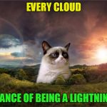 Grumpy Cat Enlightenment | EVERY CLOUD; HAS A CHANCE OF BEING A LIGHTNING STRIKE | image tagged in stolen memes week,repost all the repost,andrewfinlayson,memes,fun,july 17-24 | made w/ Imgflip meme maker