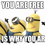 Minion Happy Dance Daylight Savings | YOU ARE FREE; & THAT IS WHY YOU ARE LOST. | image tagged in minion happy dance daylight savings | made w/ Imgflip meme maker