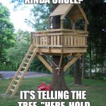 Tree House | AREN'T TREE HOUSES KINDA CRUEL? IT'S TELLING THE TREE, "HERE, HOLD YOUR DEAD FRIEND" | image tagged in tree house | made w/ Imgflip meme maker
