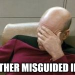 Captain Picard Facepalm Meme | ANOTHER MISGUIDED IDIOT | image tagged in memes,captain picard facepalm,idiot,idiots,misguided,misguiding | made w/ Imgflip meme maker