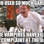 It's a Human Rights Violation | YOU USED SO MUCH GARLIC; THE VAMPIRES HAVE FILED A COMPLAINT AT THE U.N. | image tagged in gordon ramsey meme | made w/ Imgflip meme maker