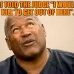 OJ simpson  | OJ TOLD THE JUDGE "I WOULD KILL TO GET OUT OF HERE". | image tagged in oj simpson,judge,parole,prison,funny,funny memes | made w/ Imgflip meme maker