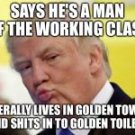 Americas Masonic master
(Illuminati confirmed) | SAYS HE'S A MAN OF THE WORKING CLASS; LITERALLY LIVES IN GOLDEN TOWER AND SHITS IN TO GOLDEN TOILETS | image tagged in rule thirty four,illuminati confirmed,memes,funny,animals,trump | made w/ Imgflip meme maker