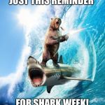 Bear Riding Shark | JUST THIS REMINDER; FOR SHARK WEEK! | image tagged in bear riding shark | made w/ Imgflip meme maker