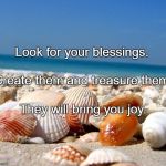 Sea shells | Look for your blessings. Create them and treasure them. They will bring you joy. | image tagged in sea shells | made w/ Imgflip meme maker