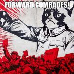 Chairman Meow Motivational | FORWARD COMRADES! | image tagged in chairman meow motivational | made w/ Imgflip meme maker