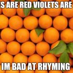 orange  | ROSES ARE RED VIOLETS ARE BLUE; IM BAD AT RHYMING | image tagged in orange,memes | made w/ Imgflip meme maker