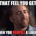Nick Caged Bird Sings | THAT FEEL YOU GET; WHEN YOU RED PILL A LIBERAL; REDPILL | image tagged in nick caged bird sings | made w/ Imgflip meme maker