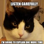 Listen carefully | LISTEN CAREFULLY; I'M GOING TO EXPLAIN ONE MORE TIME | image tagged in eddie's face,funny cat memes,trying to explain | made w/ Imgflip meme maker