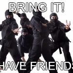 NINJAS | BRING IT! I HAVE FRIENDS! | image tagged in ninjas | made w/ Imgflip meme maker