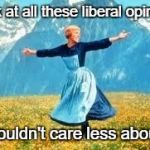 Look At All These Meme | Look at all these liberal opinions I couldn't care less about! | image tagged in memes,look at all these | made w/ Imgflip meme maker