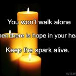 Hope candles | You won't walk alone; When there is hope in your heart. Keep the spark alive. | image tagged in hope candles | made w/ Imgflip meme maker