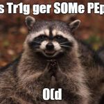 OCD-Triggerer Raccoon   | l3T's Tr1g ger SOMe PEples; 0(d | image tagged in evil racoon,ocd,triggered | made w/ Imgflip meme maker
