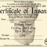 Blank certificate of insanity