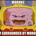 Krang's surrounded by morons | MORONS; I'M SURROUNDED BY MORONS | image tagged in krang,morons | made w/ Imgflip meme maker