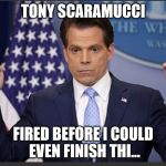 Scaramucci dance | TONY SCARAMUCCI; FIRED BEFORE I COULD EVEN FINISH THI... | image tagged in scaramucci dance | made w/ Imgflip meme maker